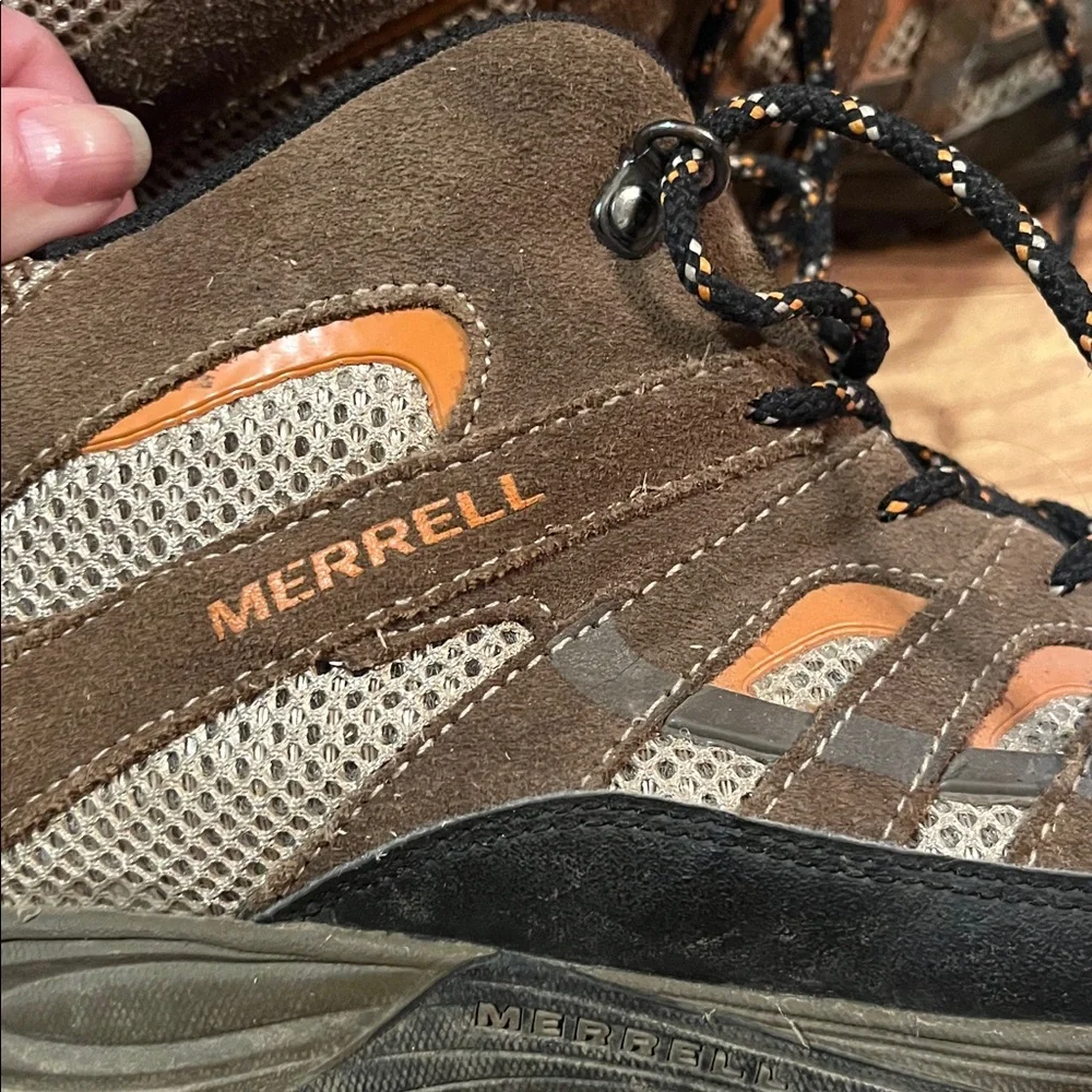 Merrell MOAB Mid hiker 6 youth suede leather walnut brown mesh lace hiking boots